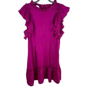 dRA Anthropologie Hot Pink Flutter Sleeve Lightweight Ruffled Dress Size S